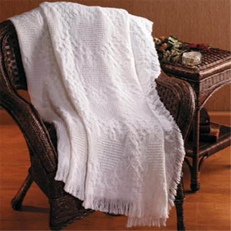 MANUAL WOODWORKERS & WEAVERS Manual Woodworkers and Weavers AHNB11 Basketweave Heart; Solid; White 2 Layer Throw Blanket Fashionable Jacquard Woven 46 X 60 in. AHNB11